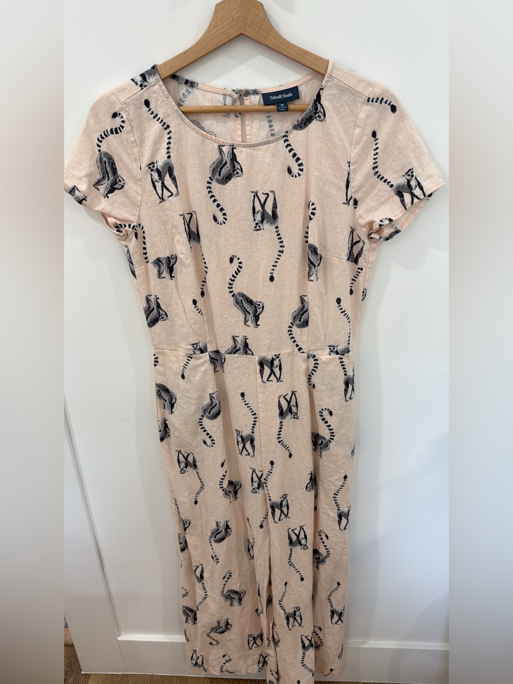 ModCloth Cream Jumpsuit with Black Lemur Print - Picture 2 of 3
